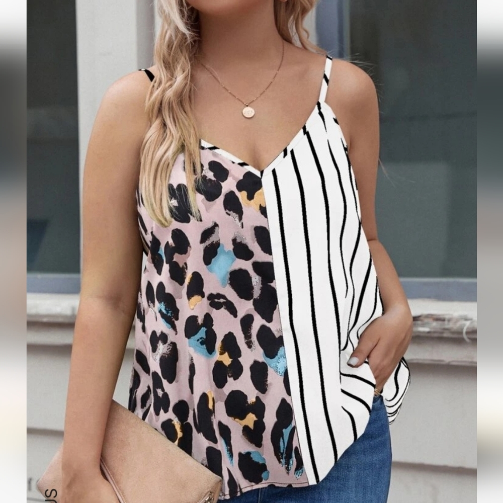 SHEIN Women's Stripped and Leopard Print Cami Top - Picture 2 of 13